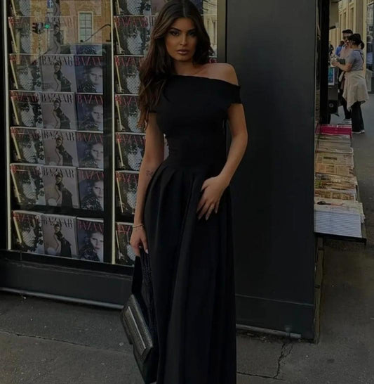 Robe longue à ligne évasée et à manches courtes, style élégant pour les soirées